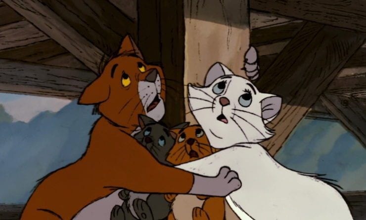 The Aristocats tells the story of a family of aristocratic cats 